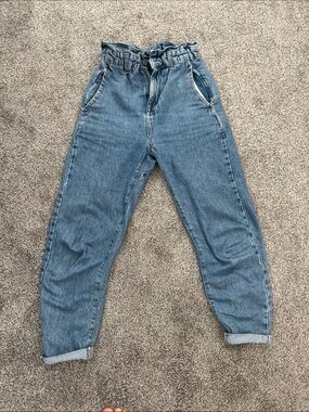 Zara Blue Paperbag-Waist Cropped Jeans